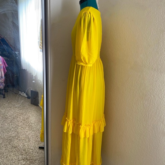 VINTAGE YELLOW FEMININE LING MAXI FALL SPRING DRESS SIZE M - Picture 3 of 4